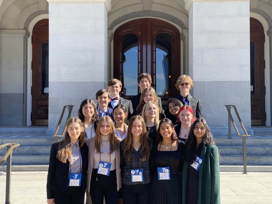 teens in front of california capital building